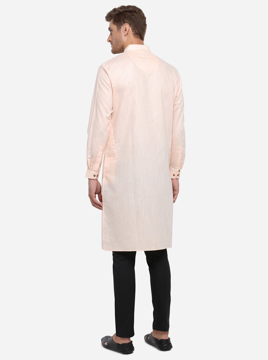 Peach Self Design Regular Fit Modi Kurta | JadeBlue
