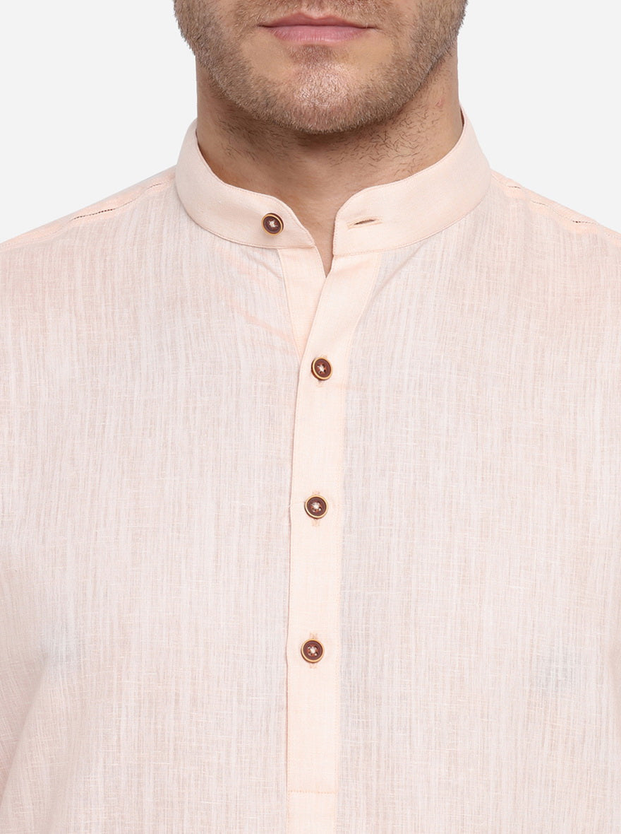 Peach Self Design Regular Fit Modi Kurta | JadeBlue