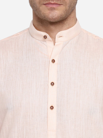 Peach Self Design Regular Fit Modi Kurta | JadeBlue