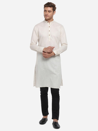 Light Beige Self Design Regular Fit Modi Kurta | JadeBlue