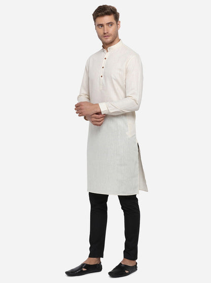 Light Beige Self Design Regular Fit Modi Kurta | JadeBlue