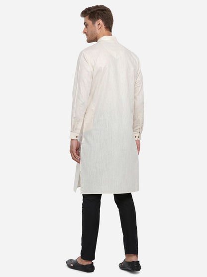 Light Beige Self Design Regular Fit Modi Kurta | JadeBlue