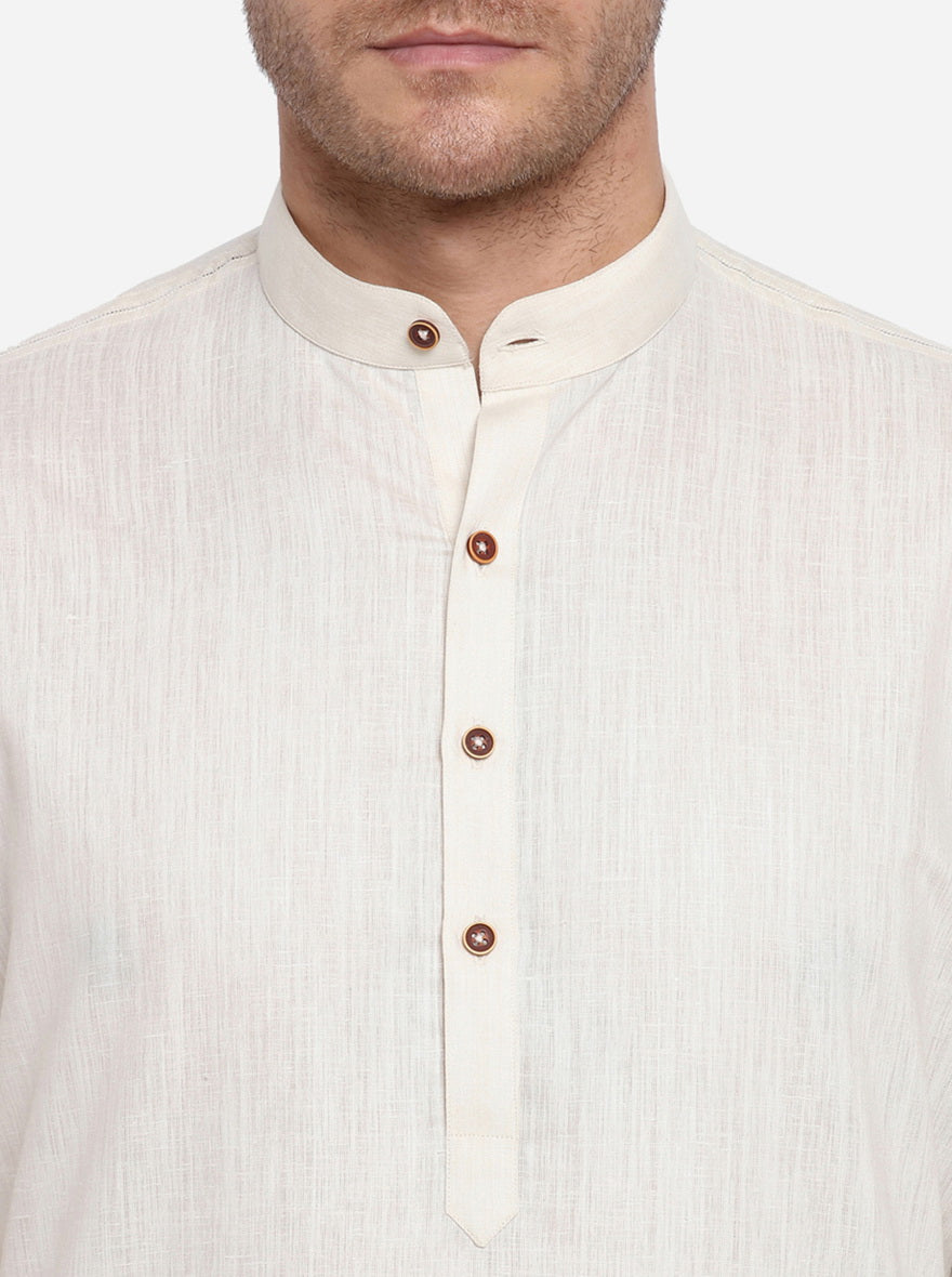 Light Beige Self Design Regular Fit Modi Kurta | JadeBlue