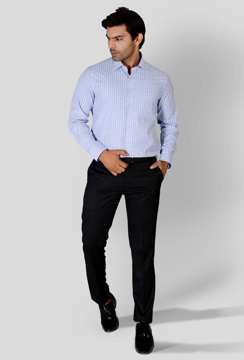 Light Blue Checked Regular Fit Formal Shirt | Greenfibre