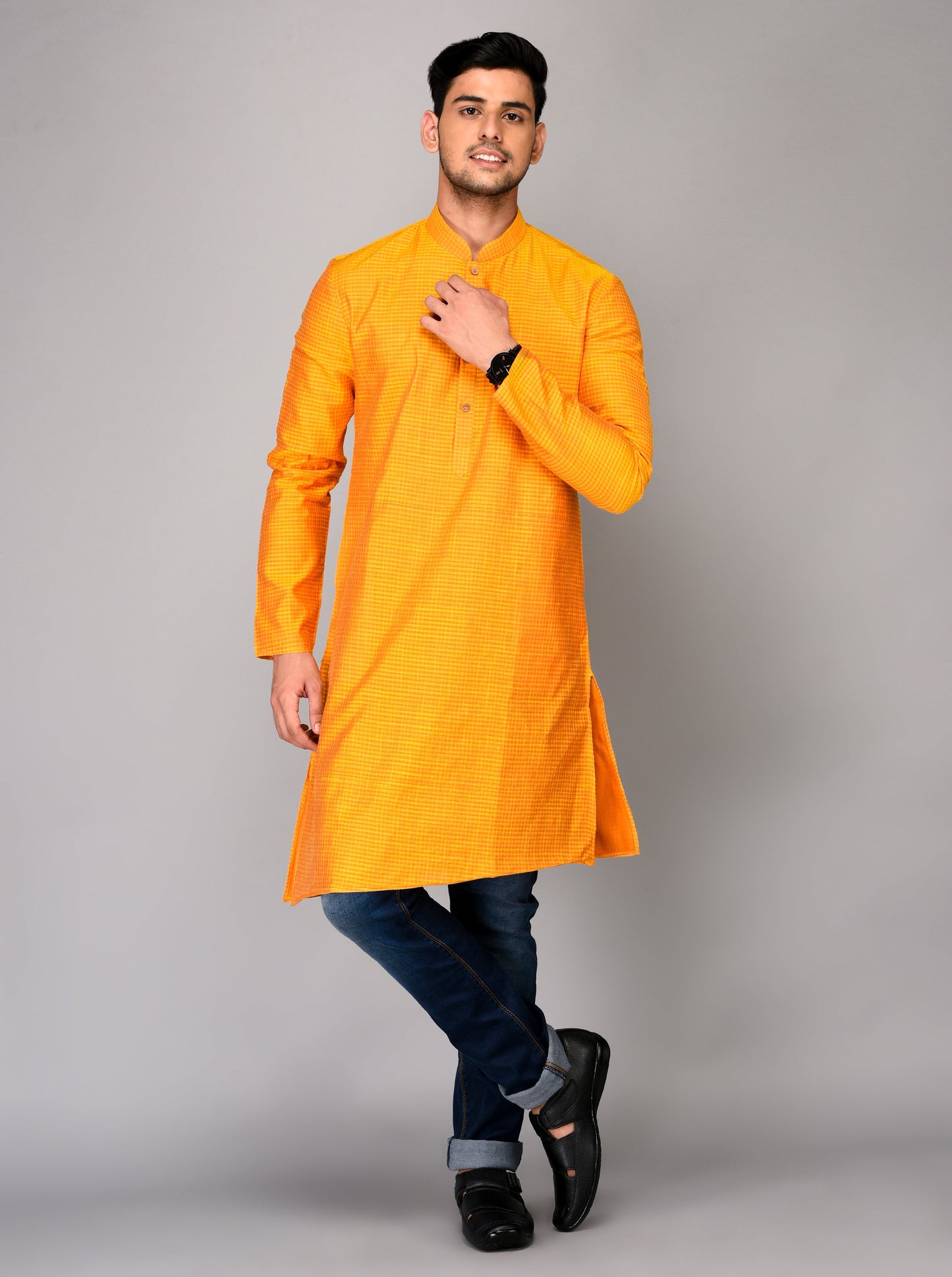 Yellow Chequered Kurta | Azania