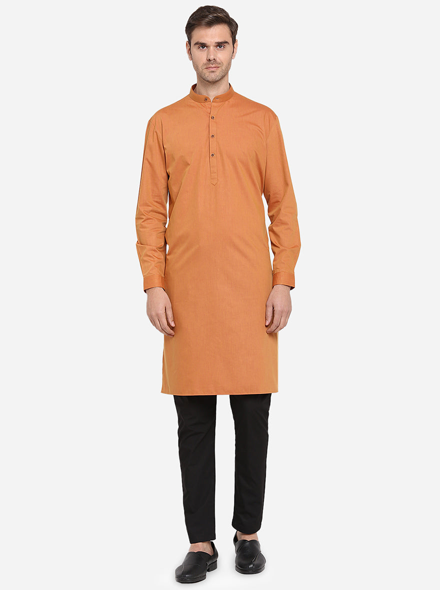 Squash Yellow Self Design Regular Fit Modi Kurta | JadeBlue