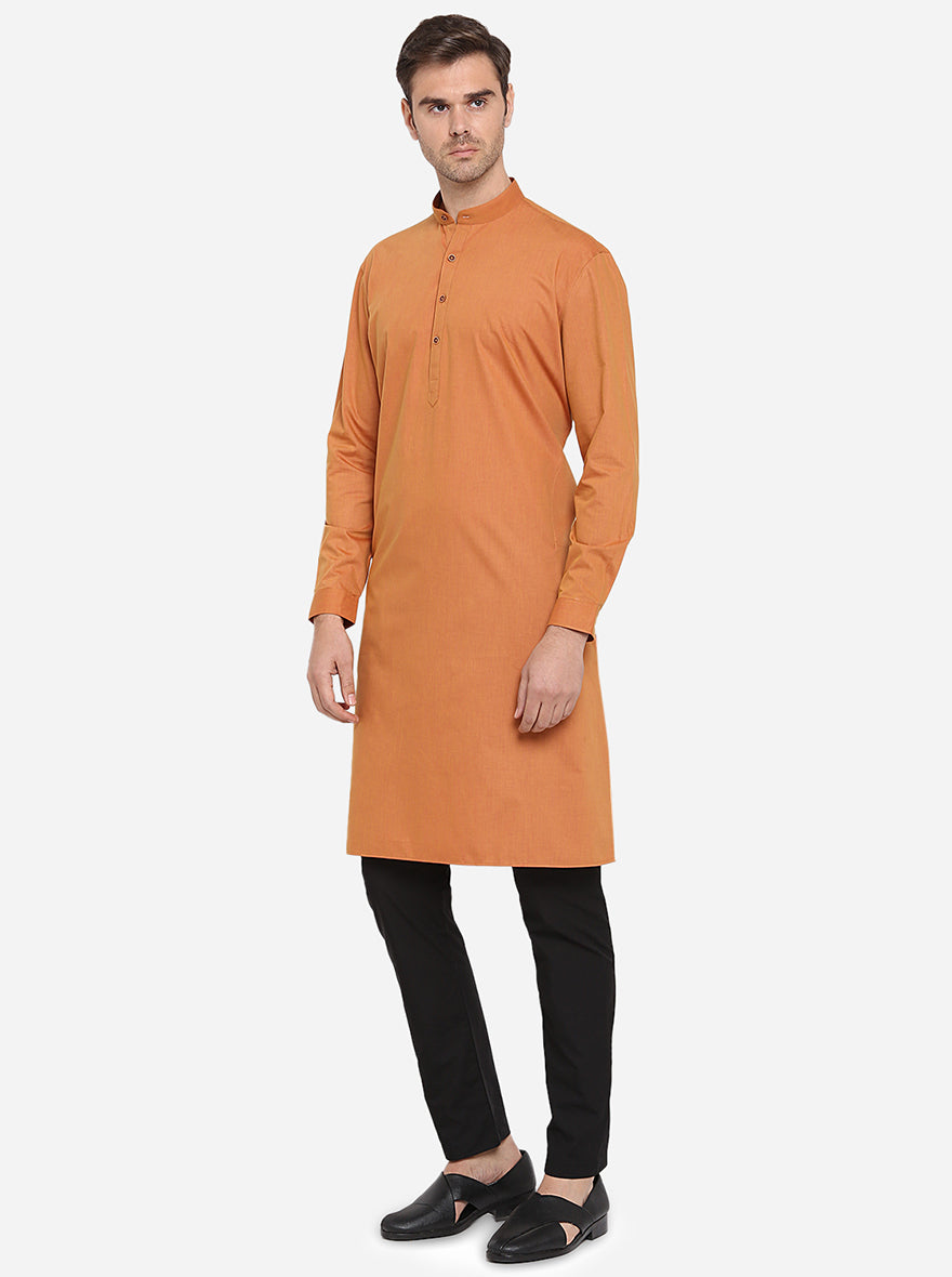 Squash Yellow Self Design Regular Fit Modi Kurta | JadeBlue