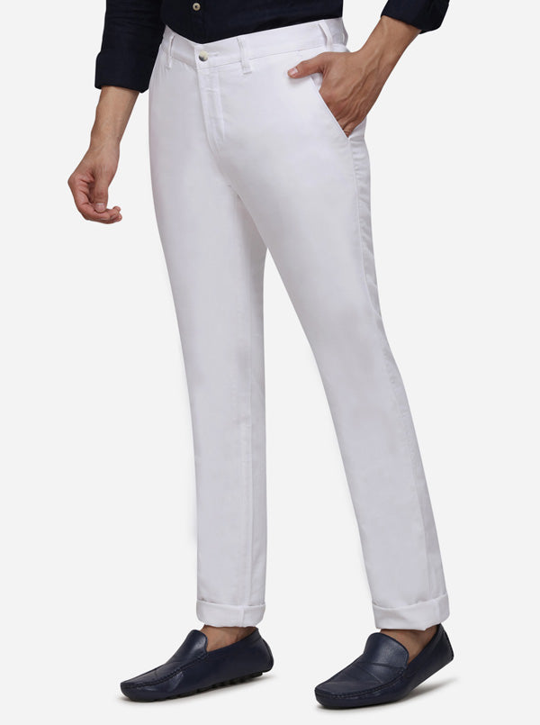 White Solid Super Slim Fit Casual Trouser | Greenfibre