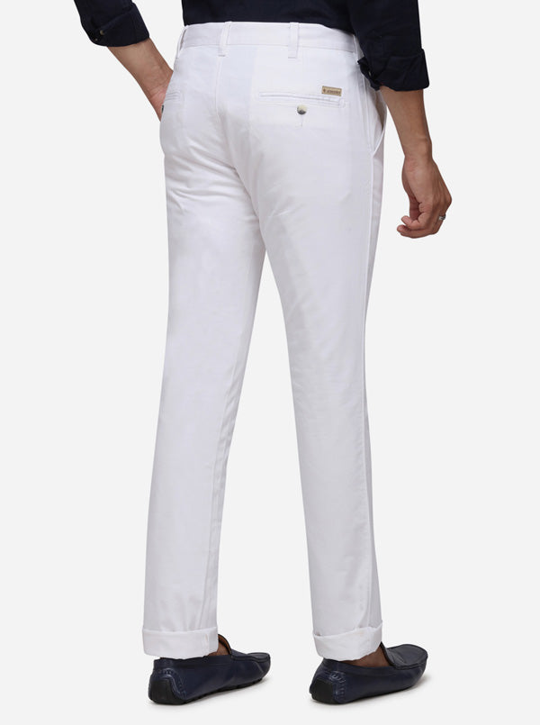 White Solid Super Slim Fit Casual Trouser | Greenfibre