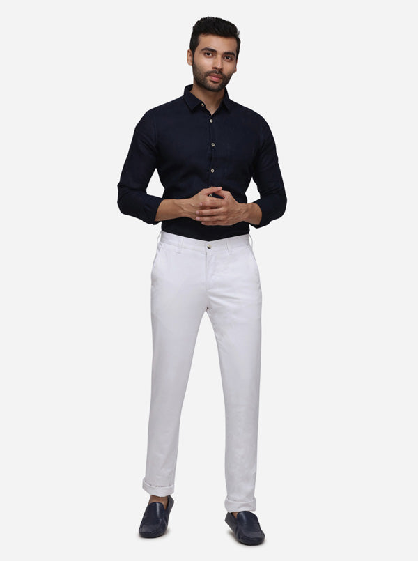 White Solid Super Slim Fit Casual Trouser | Greenfibre