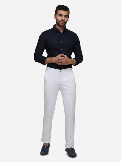 White Solid Super Slim Fit Casual Trouser | Greenfibre