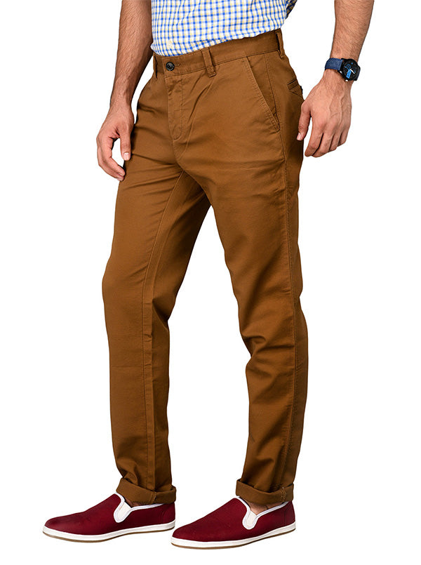 JadeBlue Dark Khaki Self Textured Slim Fit Chinos