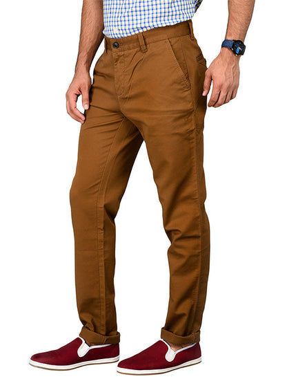 JadeBlue Dark Khaki Self Textured Slim Fit Chinos