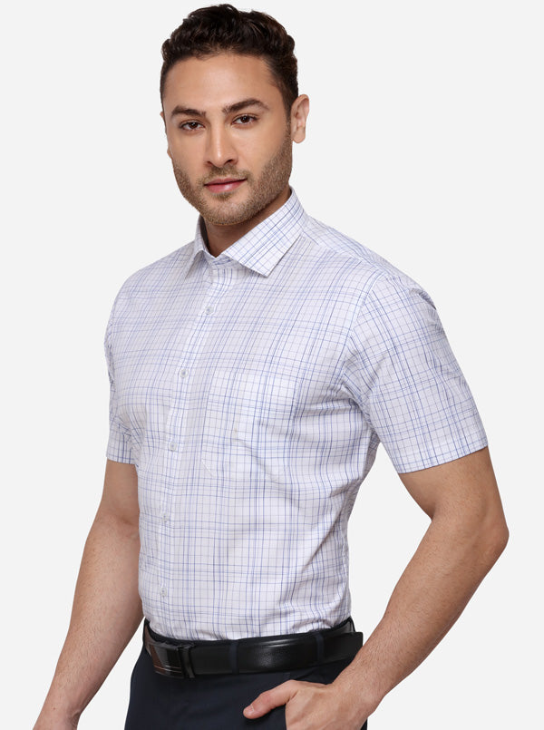 White & Blue Checked Regular Fit Formal Shirt | Greenfibre