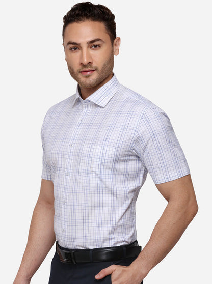 White & Blue Checked Regular Fit Formal Shirt | Greenfibre
