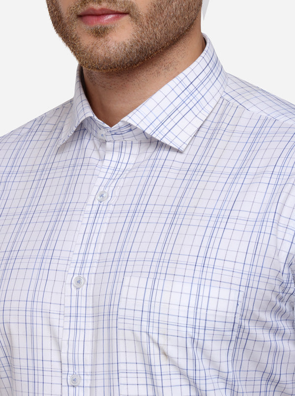 White & Blue Checked Regular Fit Formal Shirt | Greenfibre