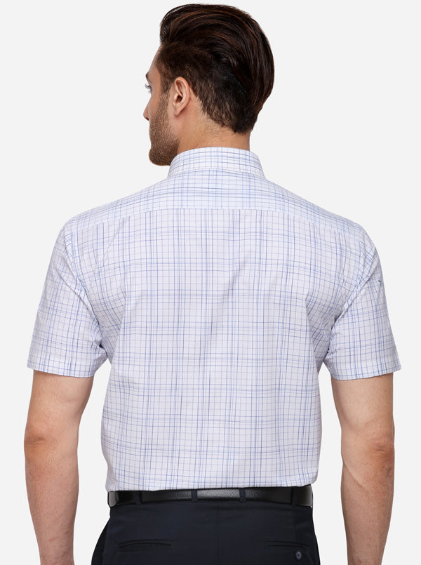 White & Blue Checked Regular Fit Formal Shirt | Greenfibre