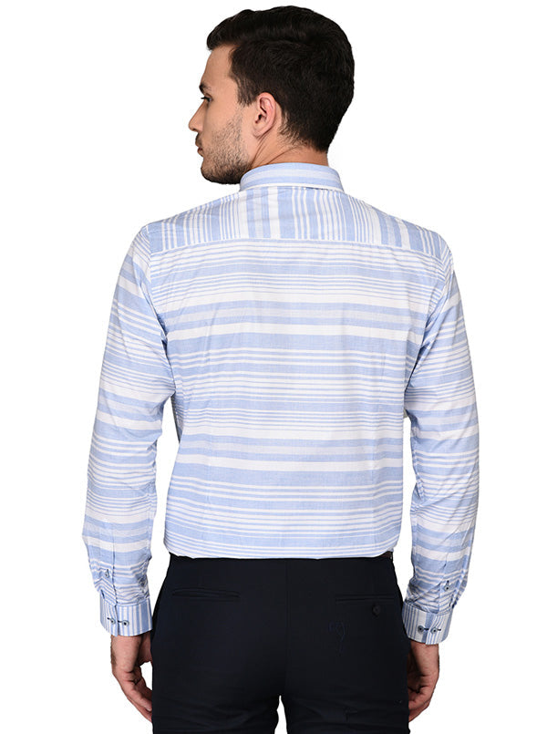 Greenfibre White & Blue Striped Slim Fit Formal Shirt