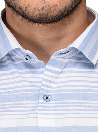 Greenfibre White & Blue Striped Slim Fit Formal Shirt