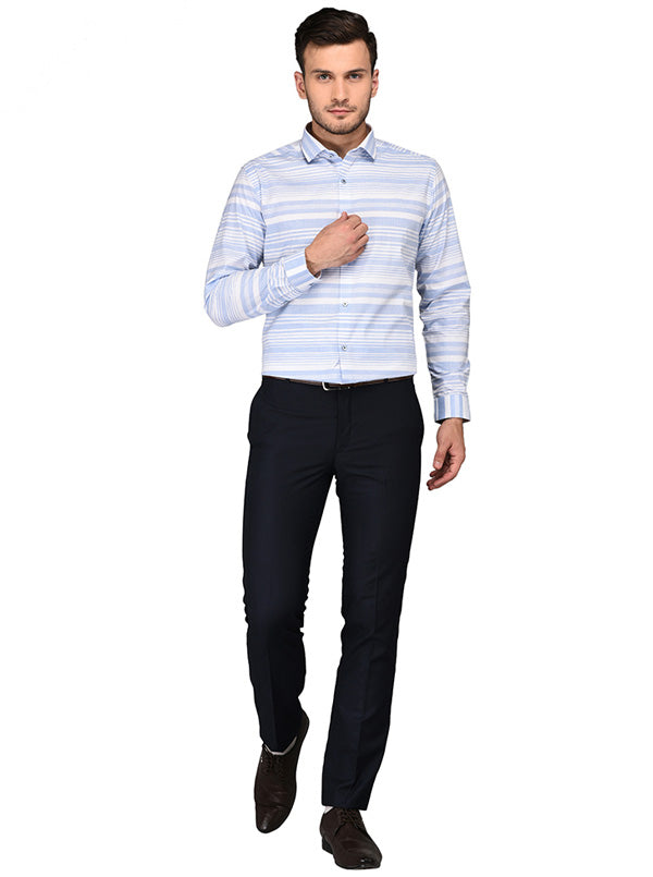 Greenfibre White & Blue Striped Slim Fit Formal Shirt