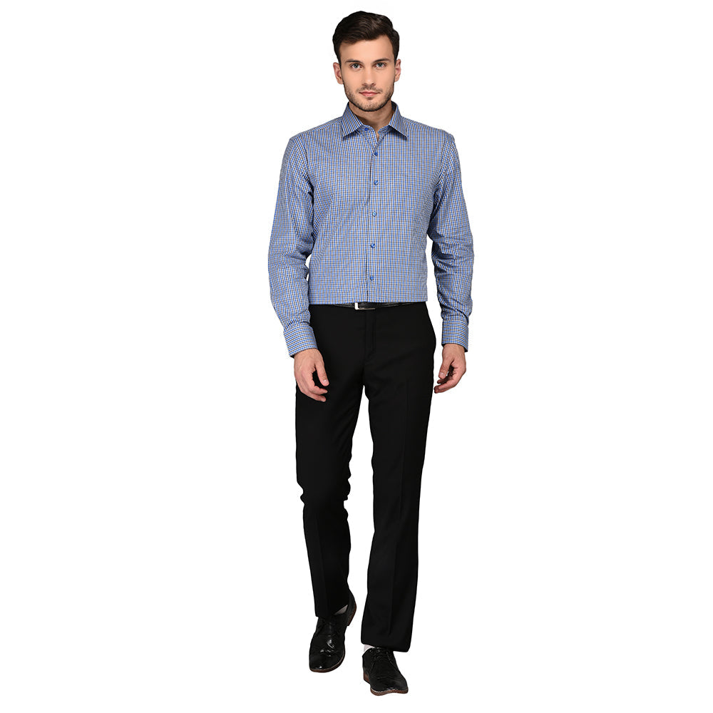 JadeBlue Blue & Green Checked Regular Fit Formal Shirt