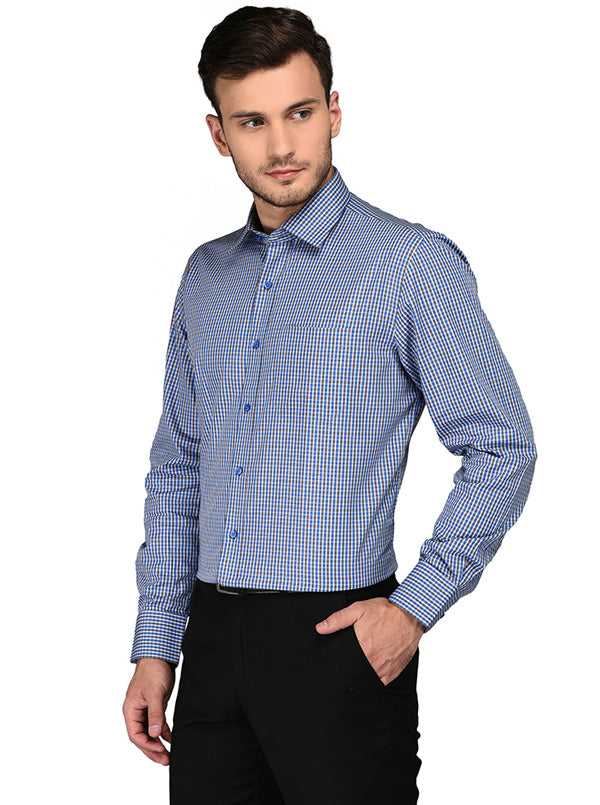 JadeBlue Blue & Green Checked Regular Fit Formal Shirt