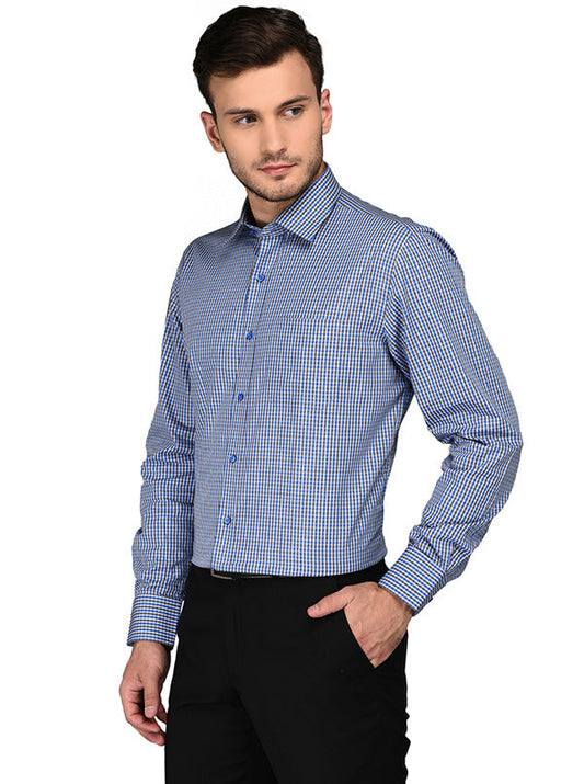 JadeBlue Blue & Green Checked Regular Fit Formal Shirt