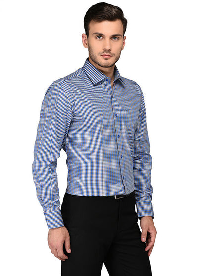 JadeBlue Blue & Green Checked Regular Fit Formal Shirt