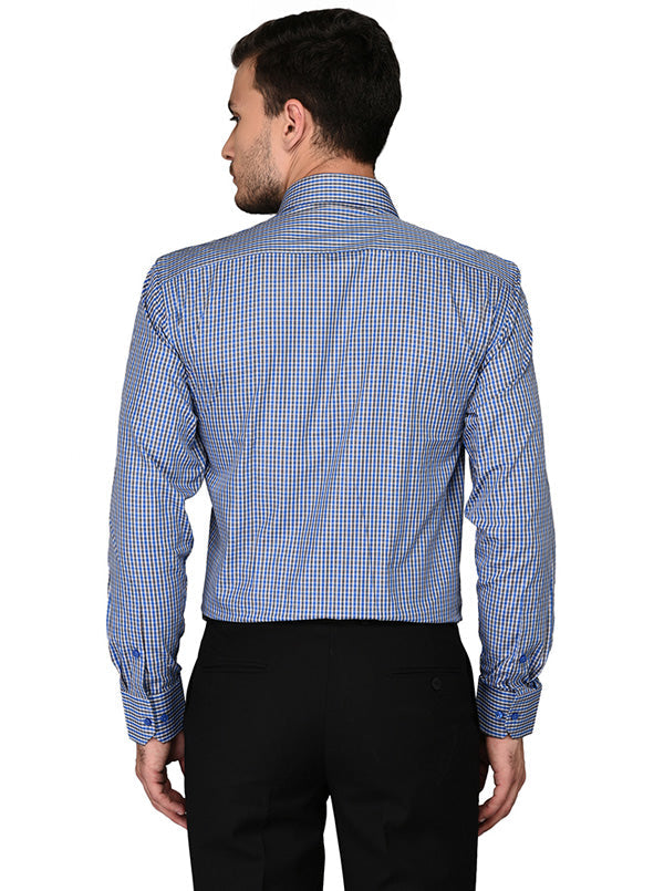 JadeBlue Blue & Green Checked Regular Fit Formal Shirt