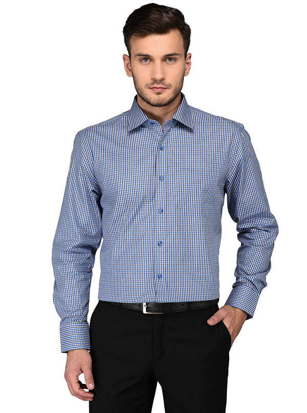 JadeBlue Blue & Green Checked Regular Fit Formal Shirt