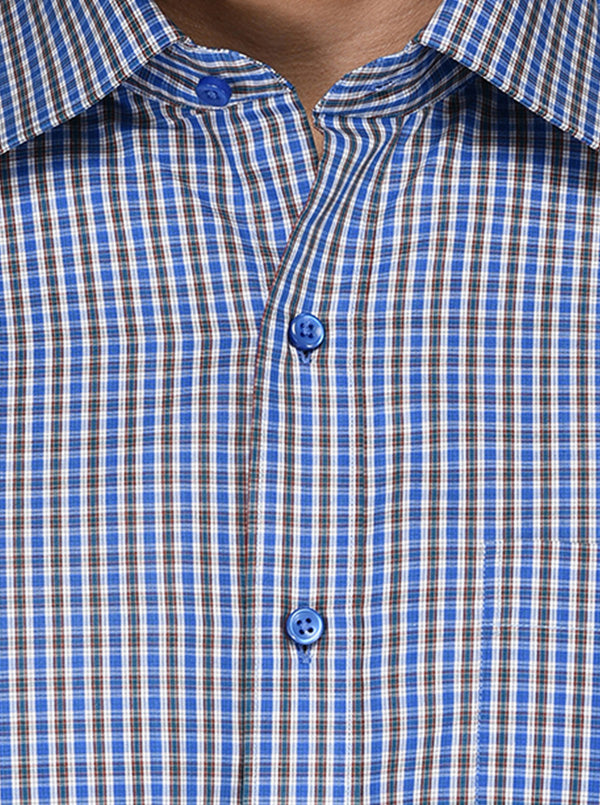 JadeBlue Blue & Green Checked Regular Fit Formal Shirt