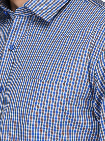 JadeBlue Blue & Green Checked Regular Fit Formal Shirt