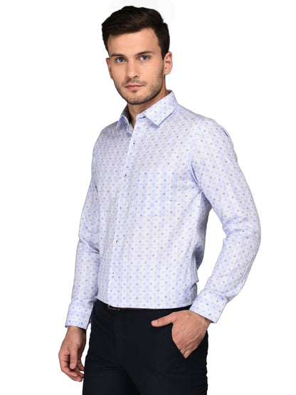 Greenfibre Sky Blue Printed Slim Fit Formal Shirt