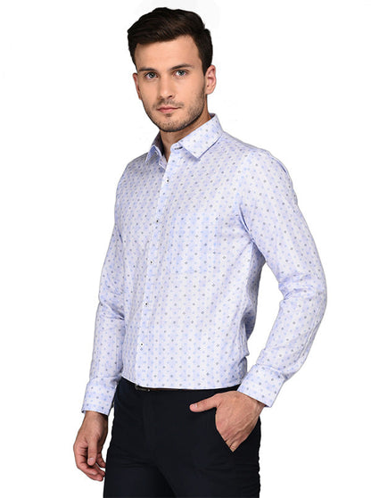 Greenfibre Sky Blue Printed Slim Fit Formal Shirt