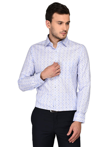 Greenfibre Sky Blue Printed Slim Fit Formal Shirt