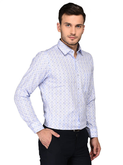 Greenfibre Sky Blue Printed Slim Fit Formal Shirt