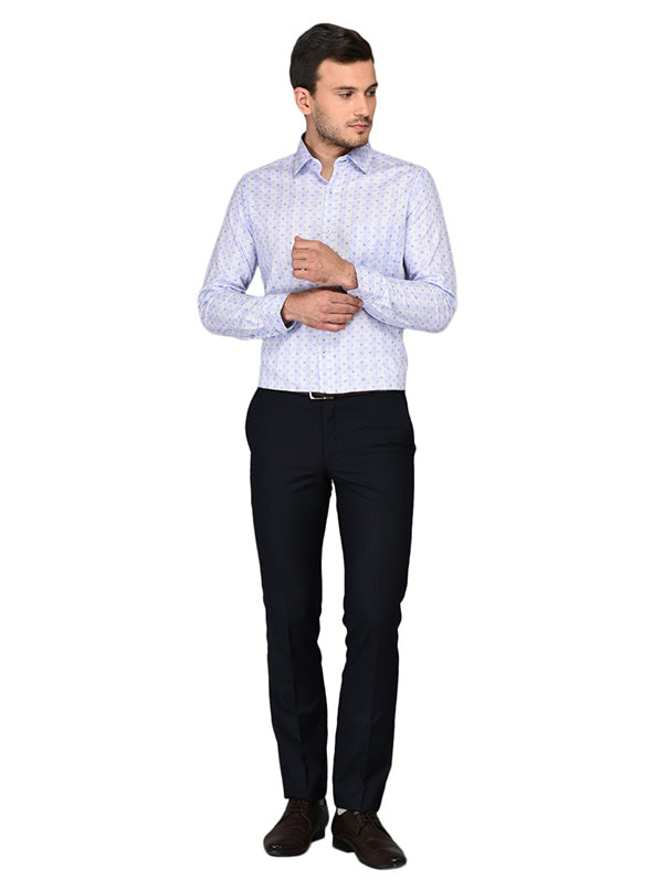 Greenfibre Sky Blue Printed Slim Fit Formal Shirt