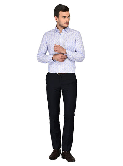 Greenfibre Sky Blue Printed Slim Fit Formal Shirt