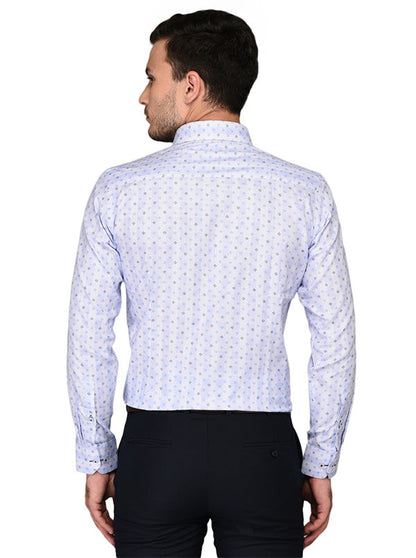 Greenfibre Sky Blue Printed Slim Fit Formal Shirt