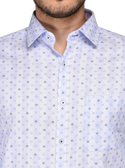 Greenfibre Sky Blue Printed Slim Fit Formal Shirt