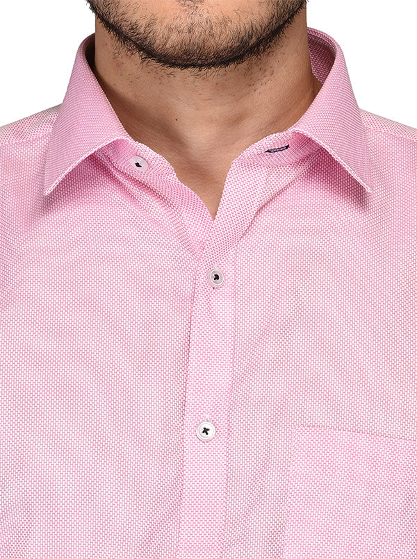 Greenfibre Pink Self Textured Regular Fit Formal Shirt