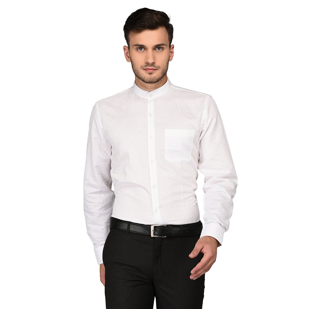 JadeBlue White Self Textured Regular Fit Formal Shirt