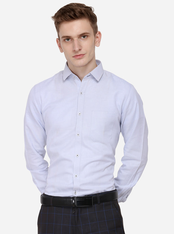 Sky Blue Self Textured Slim Fit Formal Shirt | JadeBlue