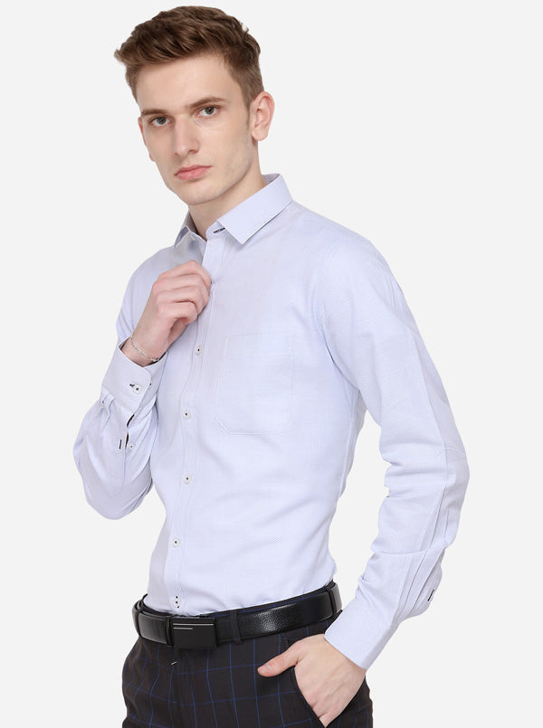 Sky Blue Self Textured Slim Fit Formal Shirt | JadeBlue