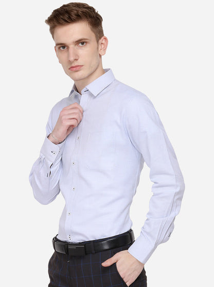 Sky Blue Self Textured Slim Fit Formal Shirt | JadeBlue