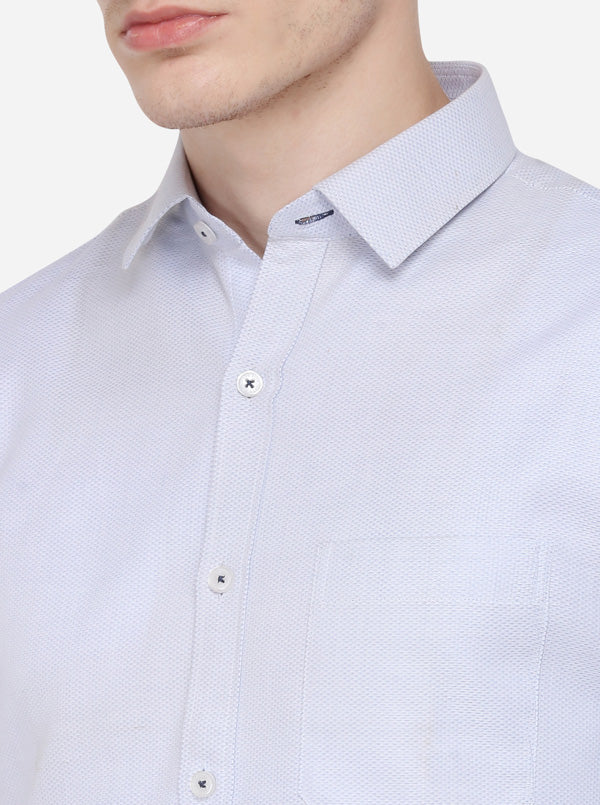 Sky Blue Self Textured Slim Fit Formal Shirt | JadeBlue