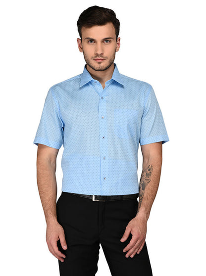 JadeBlue Blue Printed Regular Fit Formal Shirt