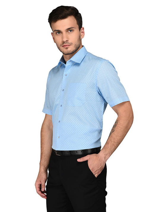 JadeBlue Blue Printed Regular Fit Formal Shirt