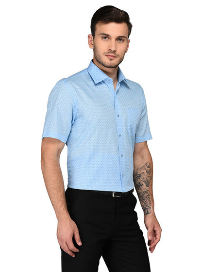 JadeBlue Blue Printed Regular Fit Formal Shirt