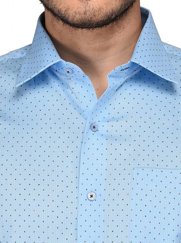 JadeBlue Blue Printed Regular Fit Formal Shirt